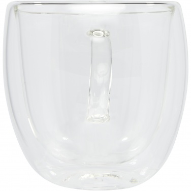 Logotrade Werbeartikel das Foto: Manti 2-teiliger 250 ml doppelwandiger Glasbecher mit Bambusuntersetzer 