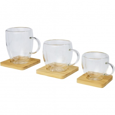 Logotrade werbemittel das Foto: Manti 2-teiliger 350 ml doppelwandiger Glasbecher mit Bambusuntersetzer 