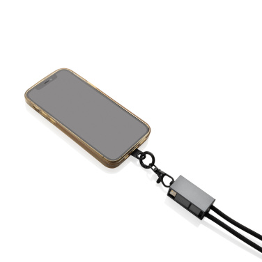 Logotrade Werbeartikel das Foto: Terra duales Ladekabel aus RCS recyceltem PET mit Lanyard