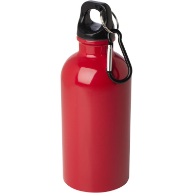 Logotrade Logogeschenke das Foto: Oregon 400 ml RCS-zertifizierte, einwandige Trinkflasche aus Edelstahl mit Karabinerhaken