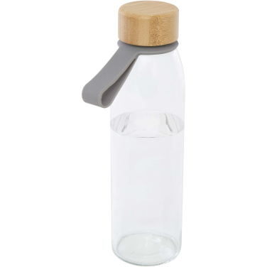 Logotrade Logogeschenke das Foto: Porto 500 ml Glas-Flasche mit Silikongriff und Bambusdeckel 