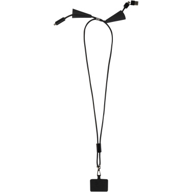Logotrade Werbeartikel das Foto: Funi 5 in 1 Lanyard Kabel aus recyceltem Kunststoff für Smartphones mit integrierter Datensynchronisierung und 100 W Schnellladefunktion
