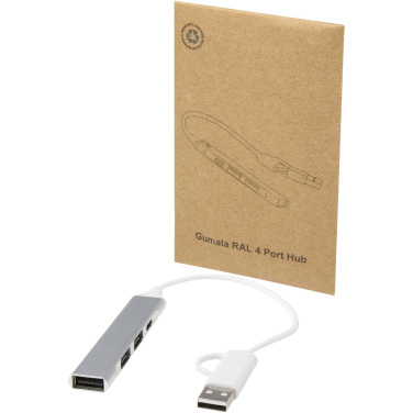 Logotrade Logogeschenke das Foto: Alkaid 4 Port Hub aus recyceltem Aluminium mit USB-A- und Typ-C-Anschlüssen und zwei Eingängen
