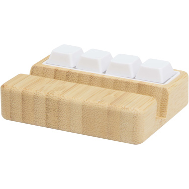 Logotrade Firmengeschenke das Foto: Algol Smartphonehalterung  aus recyceltem Kunststoff mit Fidget-Toy mit Bambusdetails