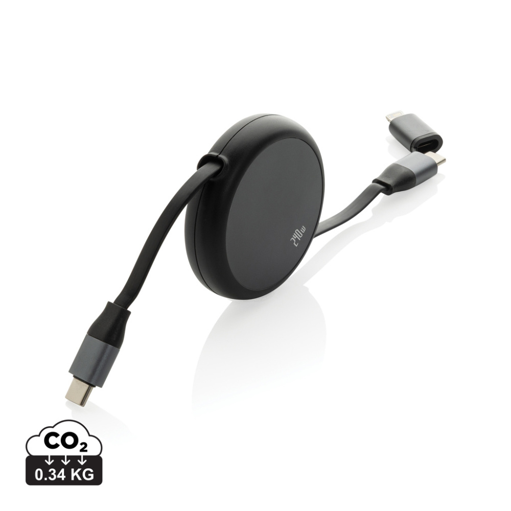 Logotrade Werbeartikel das Foto: Terra ausziehbares 240W 2-in-1 Kabel aus RCS rec. Aluminium