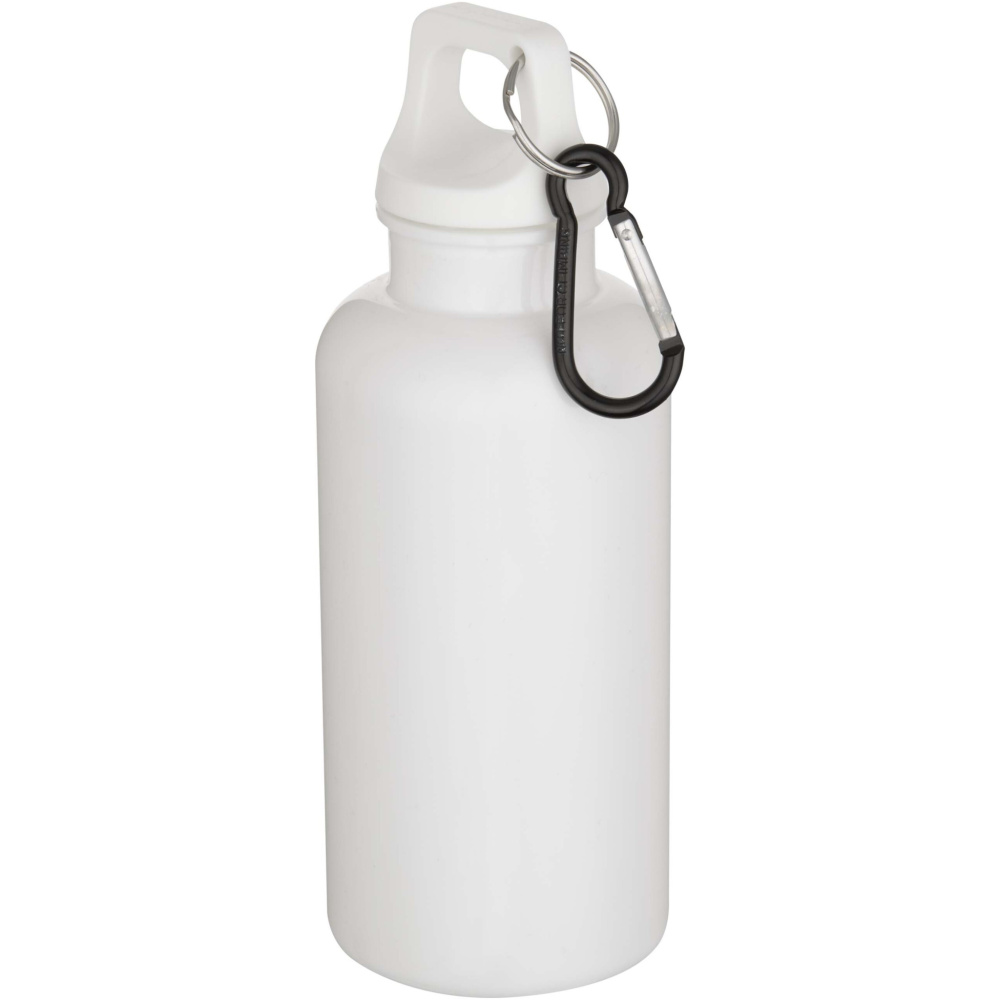 Logotrade Geschäftsgeschenke das Foto: Oregon 400 ml einfarbige RS-zertifizierte Trinkflasche aus recyceltem Kunststoff mit Karabinerhaken