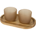 Male Set aus Holztablett und Glastassen, Haferflocken