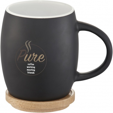 Logo trade promotional items image of: Hearth 400 ml ceramic mug with wooden coaster