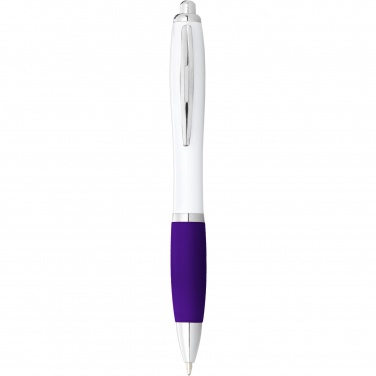 Logo trade promotional items image of: Nash ballpoint pen with white barrel and coloured grip