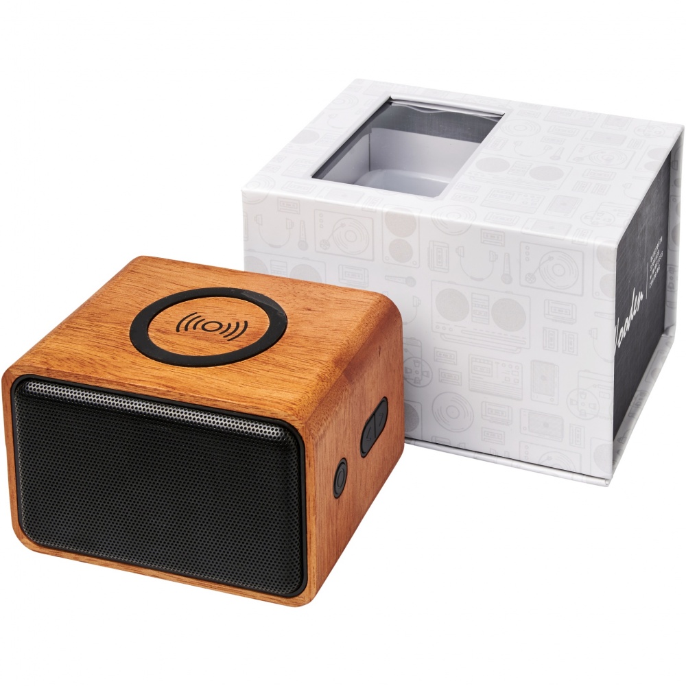 Logotrade promotional merchandise picture of: Wooden 3W speaker with wireless charging pad