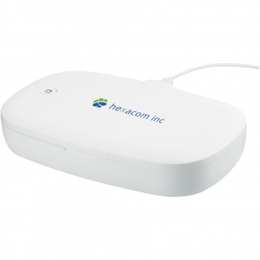 Logotrade promotional item image of: Capsule UV smartphone sanitizer with 5W wireless charging pad