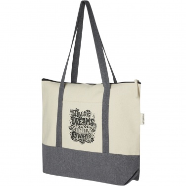 Logo trade promotional item photo of: Repose 320 g/m² recycled cotton zippered tote bag 10L
