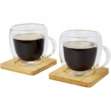 Logotrade promotional merchandise picture of: Manti 2-piece 250 ml double-wall glass cup with bamboo coaster 