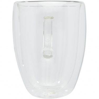 Logo trade corporate gifts image of: Manti 2-piece 350 ml double-wall glass cup with bamboo coaster 