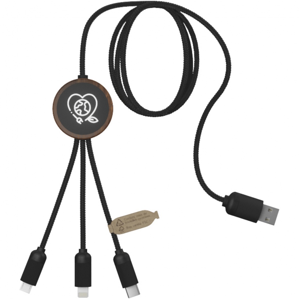 Logo trade promotional giveaways image of: SCX.design C36 3-in-1 rPET light-up logo extended charging cable with round bamboo casing