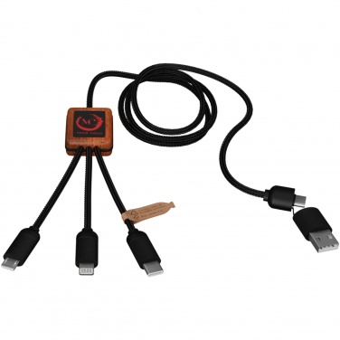 Logo trade promotional products image of: SCX.design C38 5-in-1 rPET light-up logo charging cable with squared wooden casing