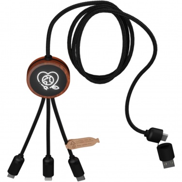 Logotrade promotional items photo of: SCX.design C37 5-in-1 rPET light-up logo charging cable with round wooden casing
