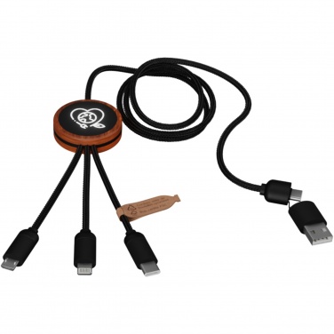 Logotrade promotional merchandise picture of: SCX.design C37 5-in-1 rPET light-up logo charging cable with round wooden casing