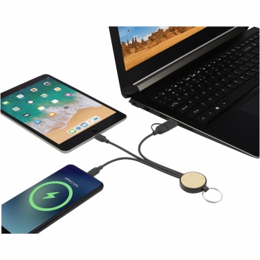 Logo trade promotional item photo of: Tecta 6-in-1 recycled plastic/bamboo charging cable with keyring