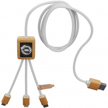 Logo trade advertising products image of: SCX.design C39 3-in-1 rPET light-up logo charging cable with squared bamboo casing