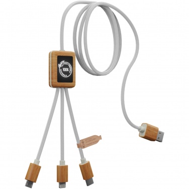 Logo trade promotional items image of: SCX.design C39 3-in-1 rPET light-up logo charging cable with squared bamboo casing
