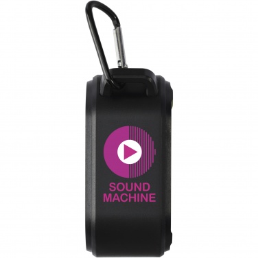 Logo trade promotional giveaway photo of: Solo 3W IPX5 RCS recycled plastic solar Bluetooth® speaker with carabiner 