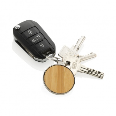 Logo trade promotional gifts image of: RCS recycled zinc alloy round keychain with bamboo