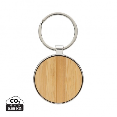 Logo trade promotional gifts picture of: RCS recycled zinc alloy round keychain with bamboo