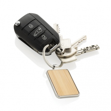 Logo trade corporate gifts picture of: RCS recycled zinc alloy rectangle keychain with bamboo