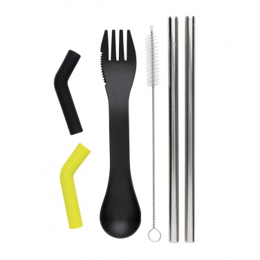 Logo trade promotional items image of: Tierra 2pcs straw and cutlery set in pouch