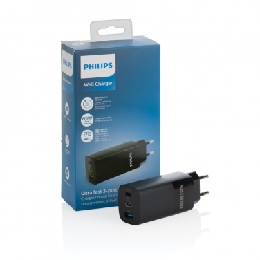 Logo trade business gifts image of: Philips 65W ultra fast PD 3-port USB wall charger