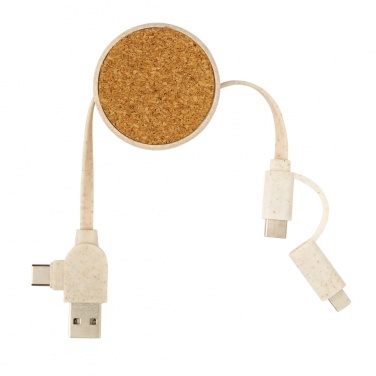 Logo trade promotional merchandise image of: Cork and Wheat 6-in-1 retractable cable