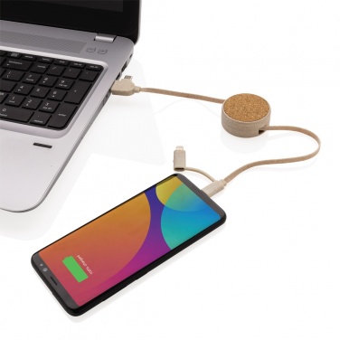 Logo trade promotional items image of: Cork and Wheat 6-in-1 retractable cable