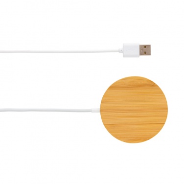 Logo trade business gifts image of: 10W bamboo magnetic wireless charger