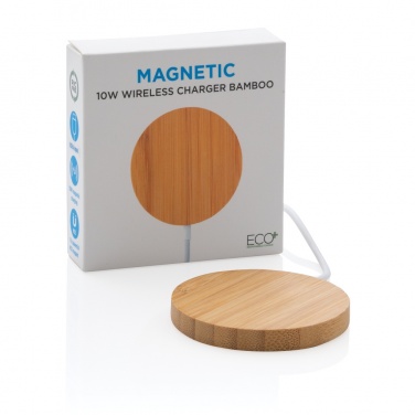 Logo trade promotional products image of: 10W bamboo magnetic wireless charger