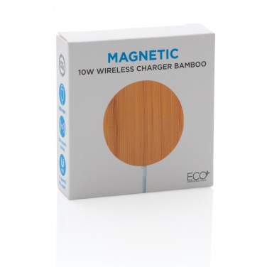 Logo trade corporate gifts picture of: 10W bamboo magnetic wireless charger