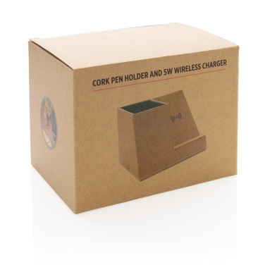 Logo trade promotional merchandise image of: Cork pen holder and 5W wireless charger