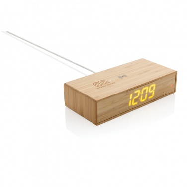 Logo trade advertising product photo of: Bamboo alarm clock with 5W wireless charger