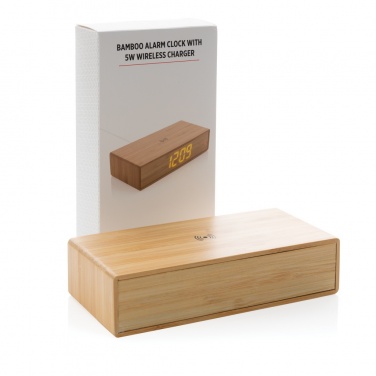 Logo trade promotional giveaways picture of: Bamboo alarm clock with 5W wireless charger