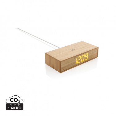 Logo trade promotional giveaways picture of: Bamboo alarm clock with 5W wireless charger