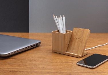 Logo trade business gift photo of: Calgary bamboo 10W wireless charger