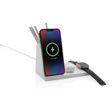 Logotrade advertising products photo of: Ontario recycled plastic & bamboo 3-in-1 wireless charger