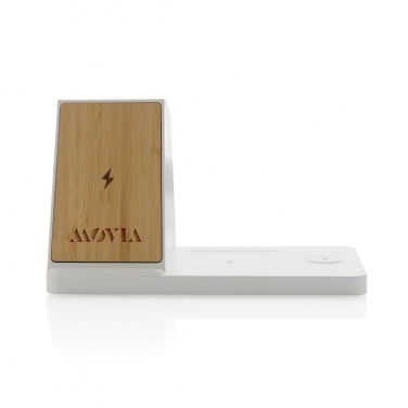 Logo trade promotional gifts image of: Ontario recycled plastic & bamboo 3-in-1 wireless charger