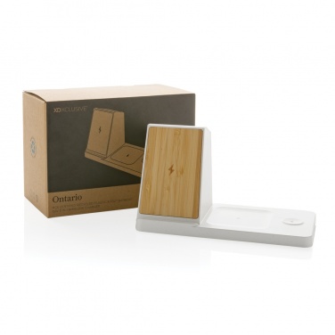 Logotrade business gifts photo of: Ontario recycled plastic & bamboo 3-in-1 wireless charger