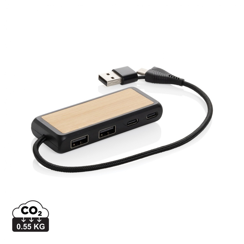 Logo trade advertising products picture of: Link RCS recycled plastic and bamboo dual Input USB hub