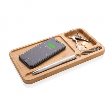 Logo trade promotional merchandise picture of: Bamboo desk organiser 5W wireless charger