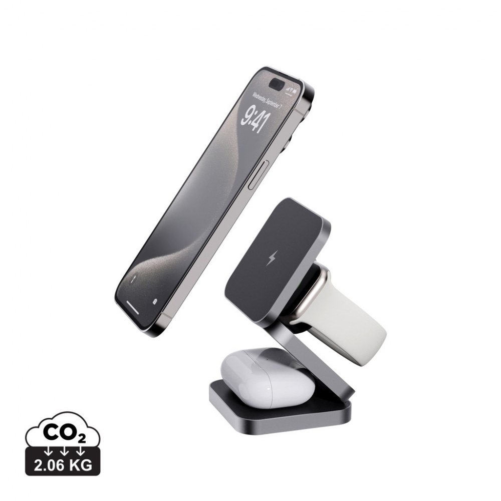 Logo trade promotional product photo of: Terra RCS recycled aluminum foldable 3 in 1 15W charger