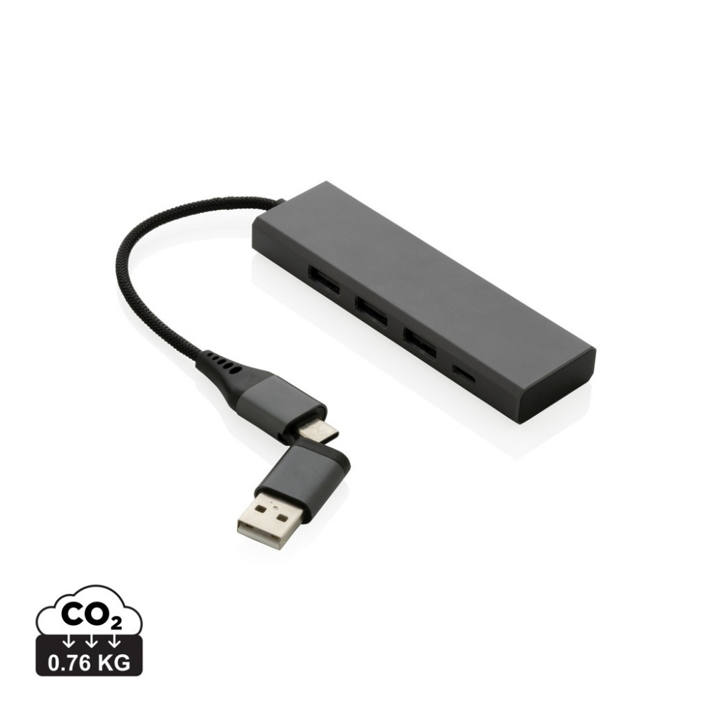 Logo trade promotional merchandise picture of: Terra RCS recycled aluminium hub with 3 USB ports