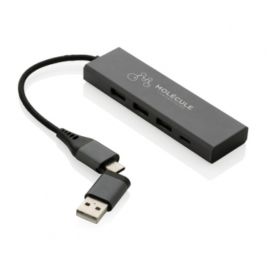 Logo trade business gift photo of: Terra RCS recycled aluminium hub with 3 USB ports