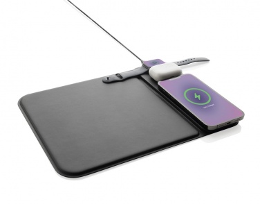 Logotrade promotional gift picture of: Swiss peak RCS recycled PU 15W 3 in 1 charging mousepad